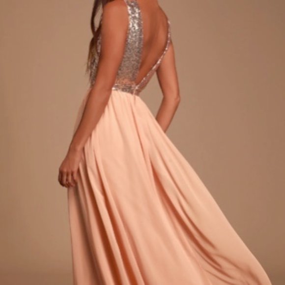 LULU's NWT - Elegant Encounter Rose Gold Sequin Maxi Dress - Picture 3 of 5